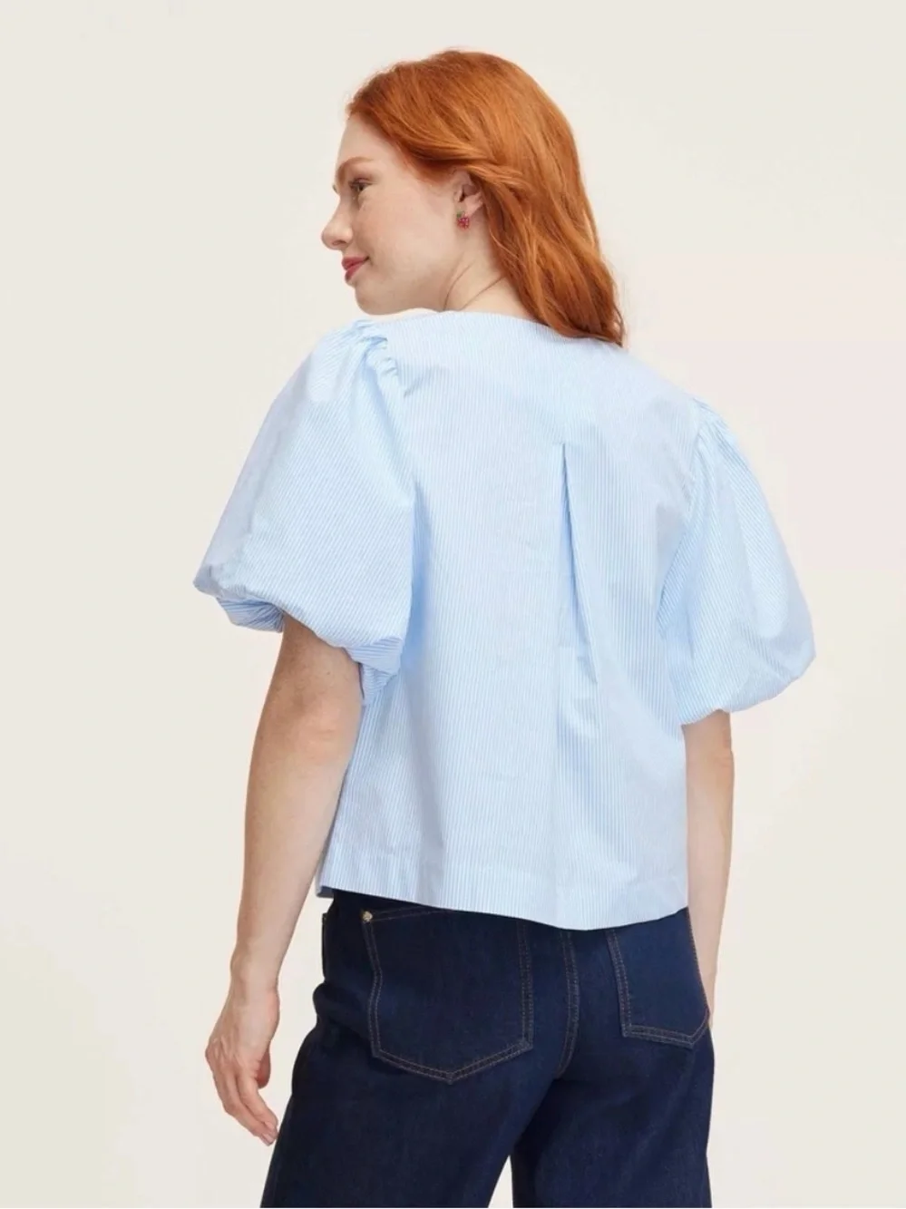 KATE SPADE X Target Striped Puff Sleeve Bow Blouse Top Shirt Blue S Nautical
